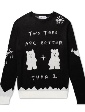 Teddy Fresh Black & White 'Two Teds Are Better' Graphic Crewneck